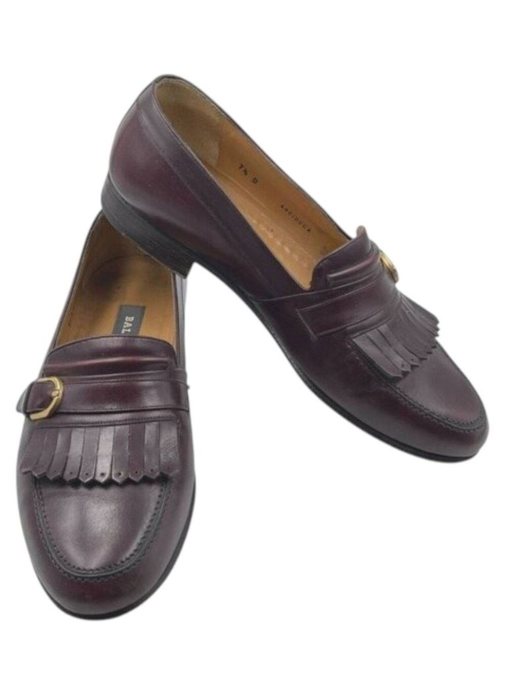 Bally Men's Loafer Arciduca Kilt Fringe Faux Buckle Mahogany Brown Size 7.5